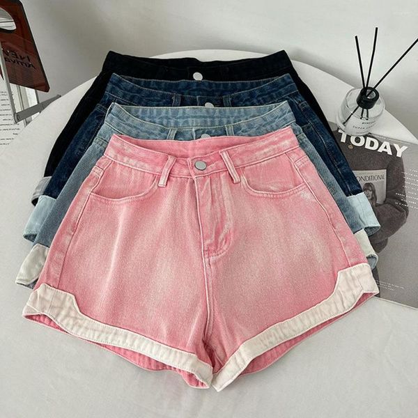 Damen Shorts Korean Style Design Sense Casual Pants Fashion Color Matching High Waisted Slim Denim Wide Leg Damen Sommer