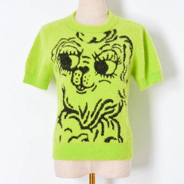 Женские футболки Summer Green Imation Mink Cartoon Dog Свитер с коротким рукавом. Корейская уличная мода Retro Camisetas Mujer