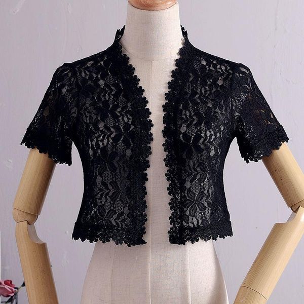 Weste neue weiße schwarze Frauen Kurzärmel Achselzucken Bolero Spitze Hochzeit Brautes Sommerjacke eleganter Spitzenumhang