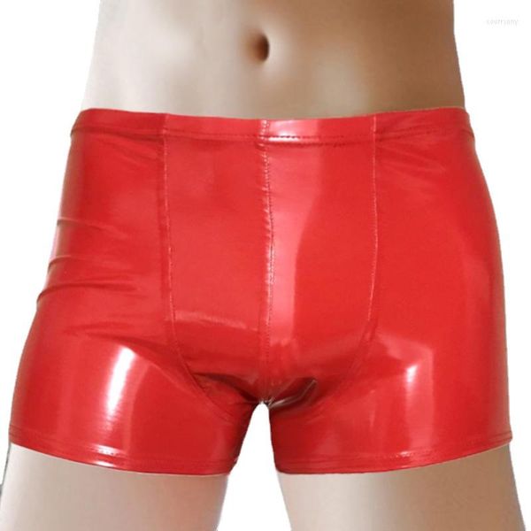 Unterhosen Sexy Männer Boxer Herren Kunstleder Unterwäsche Penis Beutel PU Boxer Hause Weiche Shorts Männliche Höschen Mann Untere Hosen