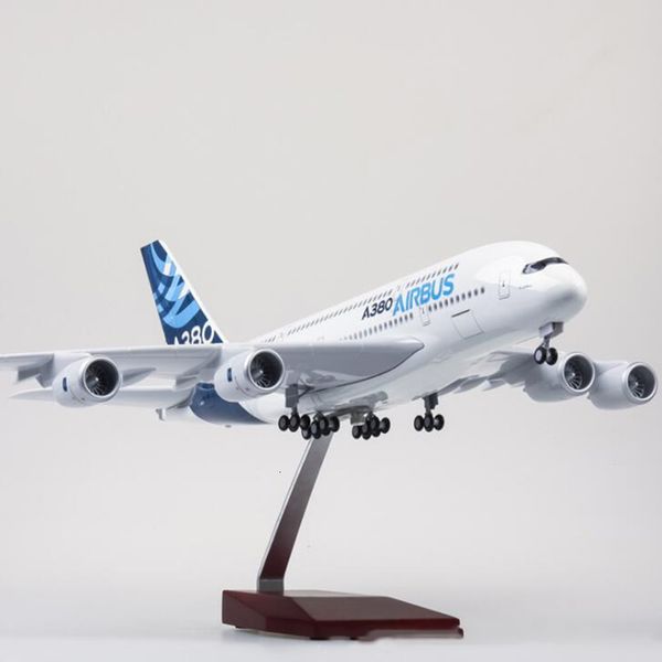 Aeronave Modle 1 160 Escala 50.5cm Modelo Airbus Airbus A380 Airline do protótipo com coleta de planos de resina de luz e roda Display Display 230503