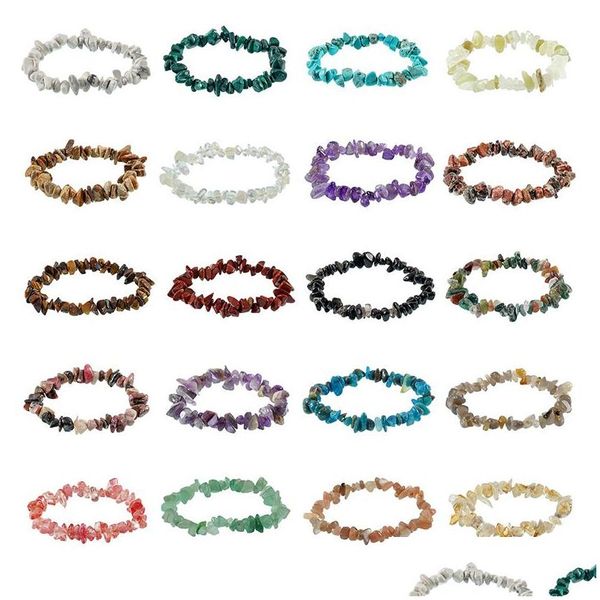 Charm Bracelets Elastic Irregar Natural Gem Stone Bracelet Chip Beads Nets Fluorite Amethyst Rose Crystal Quartz Bangles For Women D Dhfxn