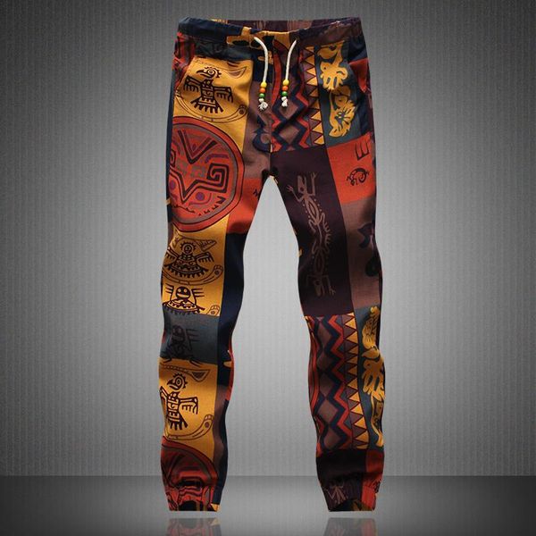 Calças masculinas Moda de verão Spring Autumn Print Floral Joggers masculino masculino masculino Sorto de linho de linho de linho