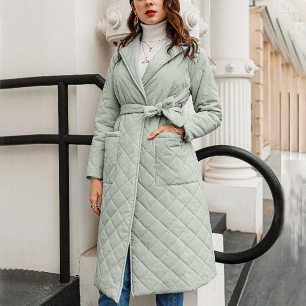 Damen Daunen Elegante Damen Tuniken Argyle Jacke Schwarz Gefütterter Mantel Winter Wendekragen Lange Parkas Mit Gürtel Warme Oberbekleidung 2023