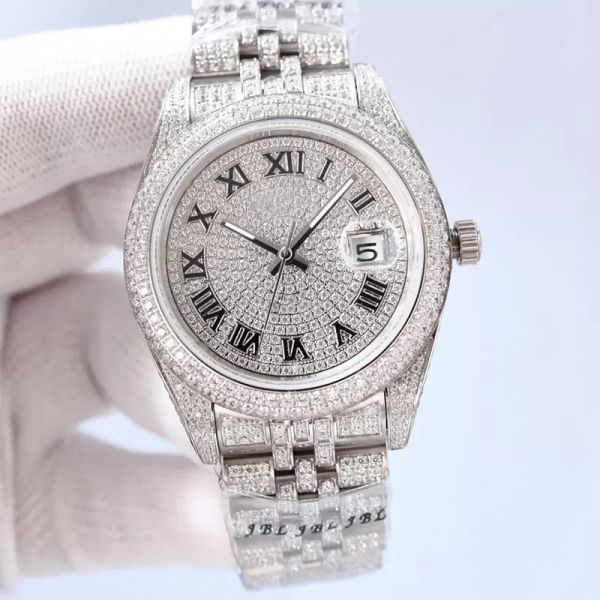 Классические мужские часы 41 мм, полный бриллиантовый циферблат, дизайнерские автоматические часы, модель механических сапфировых часов, складные роскошные часы