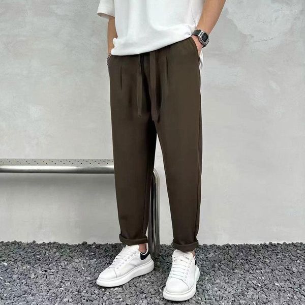 Pantaloni da uomo in tinta unita da uomo coreano Business Society Versatili pantaloni formali da ufficio con cerniera alla caviglia dritti drappeggiati versatili