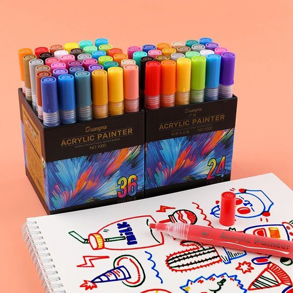 Marker 36 Farben Acrylstifte Set für Steinmalerei Stein Keramik Glas Holz Leinwand Stoff DIY Handwerk Künstlerbedarf 230503