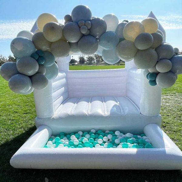 2.4x3m Commerciale matrimonio bianco Castello Gonfiabile Buttafuori Gonfiabile Di Lusso Del Bambino Mini Bambini Luna Casa di Rimbalzo Con Piscina di Palline