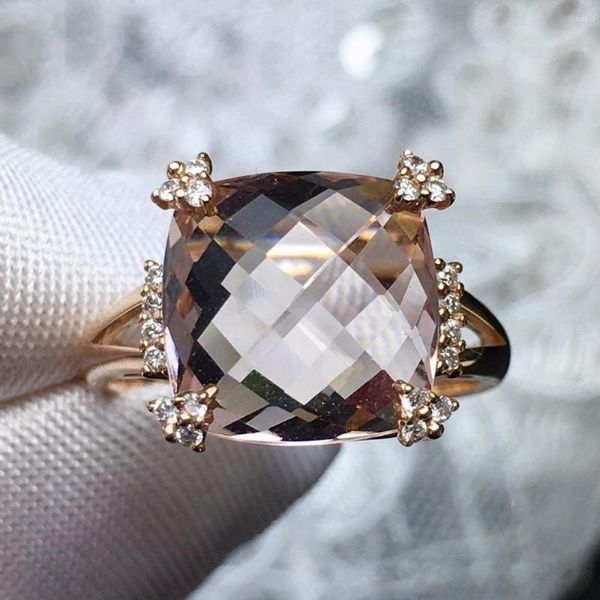 Кластерные кольца A414 Morganite Ring 5.09ct Fine Jewelry 18k Gold Natural Pink Beryl Heliodor Jewellery для женщин