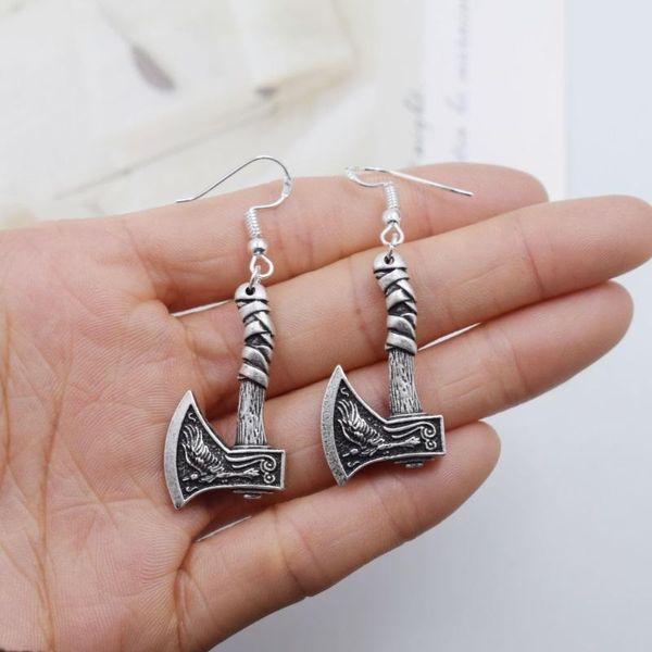 Orecchini pendenti Lampadario Nordic Viking Hammer Axe Pendant Scandinavian Slavic Wolf Raven Battle Axe Ear Jewelry