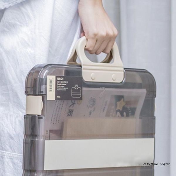 Archivierungszubehör Tragbare Aktenbox aus Kunststoff, transparentes Federmäppchen, A4-Ordner mit Verschlussgriff, Tasche, Schreibwaren
