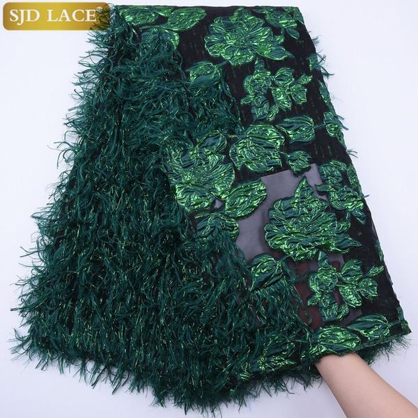 Abiti Sjd Lace 2020 Ultimo tessuto in pizzo francese verde francese Fluffy pizzo in pizzo africano ricamo floreale per abiti da sposa A1789