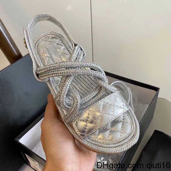 Sandalen Blade Damen Hanfseil gewebte Metallkette Sandale Slipper Designer Channel Mode Luxus Elegant Einfaches Material Flache Schuhe Bequemes Design n Ams