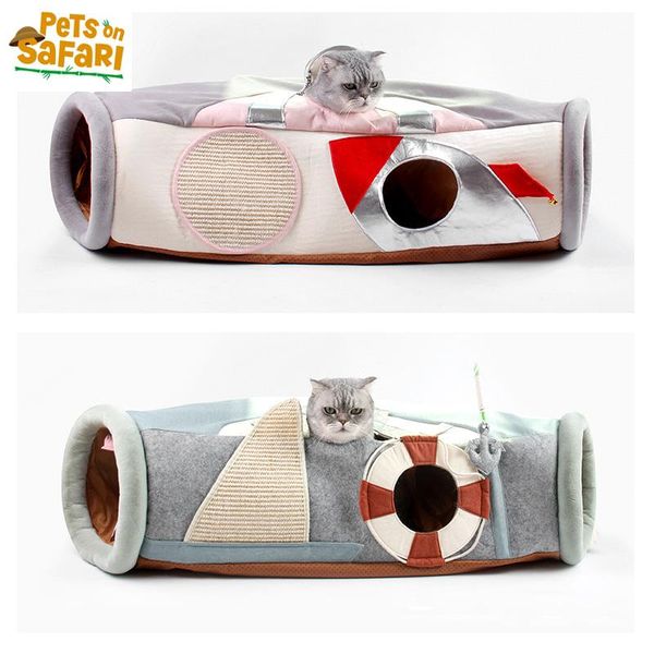 Tapetes para animais de estimação ninho de gato pequeno casa de cama de cachorro multifuncional gato túnel dobrável filhote de cachorro brinquedo navio a vapor em forma de acessórios engraçados