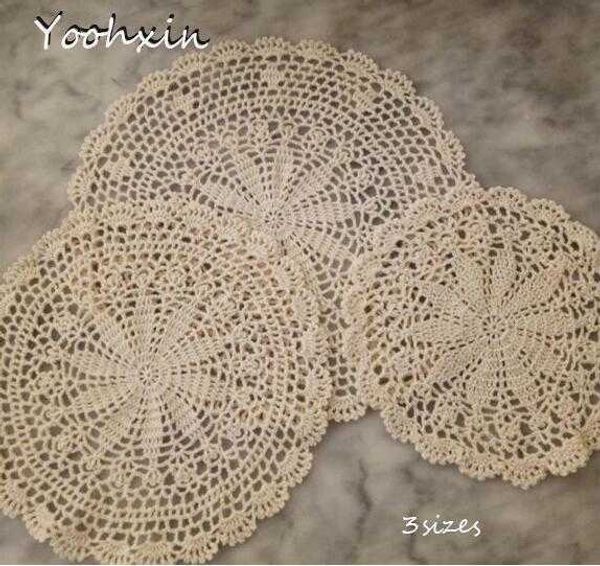 Mats Pads 2535CM Round Modern Luxury Handmade Cotton Crochet Deckchen Lot Placemats Pads Table Mats For Dining Table Kitchen Accessories Z0502