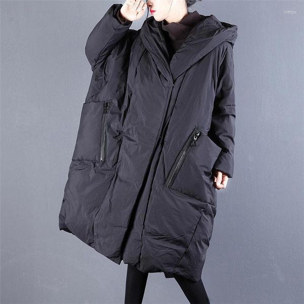 Kadın trençkotları ekstra büyük boyutlu kadın giyim 2023 kış büyük boy ceket yastıklı ceket kaput uzun gevşek rahat sıcak parkas abrigo
