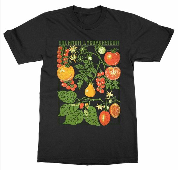 Camisetas masculinas de tomate algodão estampado de algodão curta o pescoço camiseta botânica jardim de pegada de arte de arte de arte de fruta de fruta de fruta Botânica Bloom Flower Camiseta 230428