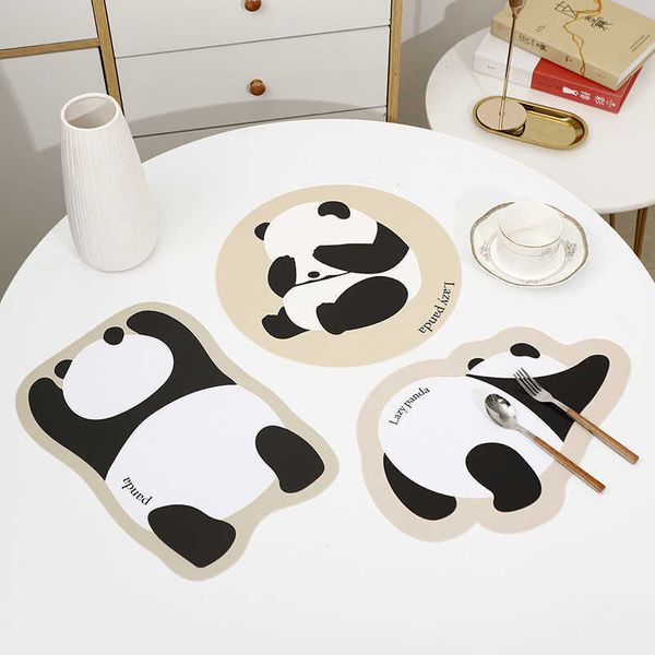 Mats Pads Chinese Retro Hand Painted Table Mat Cute Panda Placemat Leather Waterproof Oilproof Placemats Insulated Dinner Plate Bowl Mat Z0502