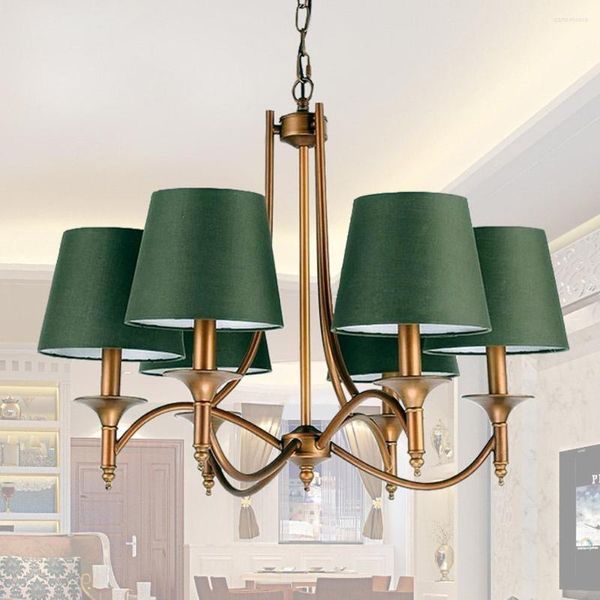 Lampadari retrò con paralume verde bar/caffetteria/decorazione leggera per la casa Lampada a sospensione per interni in bronzo country semplice illuminazione per sala matrimoni