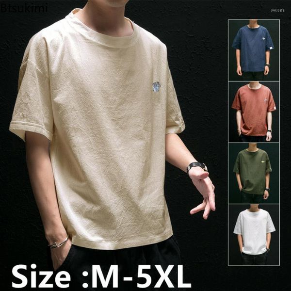 T-shirt da uomo Plus Size 4XL 5XL Uomo Estate Cotone Lino Casual Manica corta Hawaii Uomo Abbigliamento morbido allentato Camisas De Hombre
