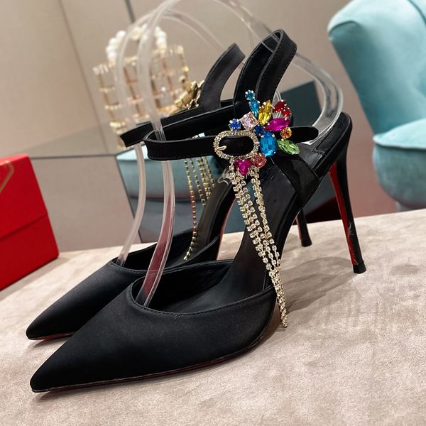 Ponta pontiaguda flip pele cinta saltos stiletto para mulheres acessórios de salto alto designer de luxo novos sapatos suburbanos sapatos de festa de casamento sexy tamanhos 35-43 + caixa