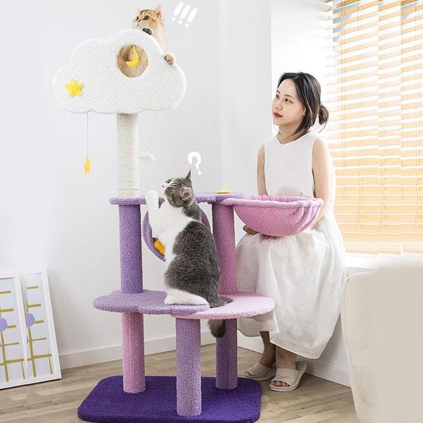 Arranhadores para gatos, árvore de brinquedo, condomínio, torre de escalada, multicamadas com rede, casa de gato, quadro de escalada, brinquedo de pular, poste de arranhar para gatos