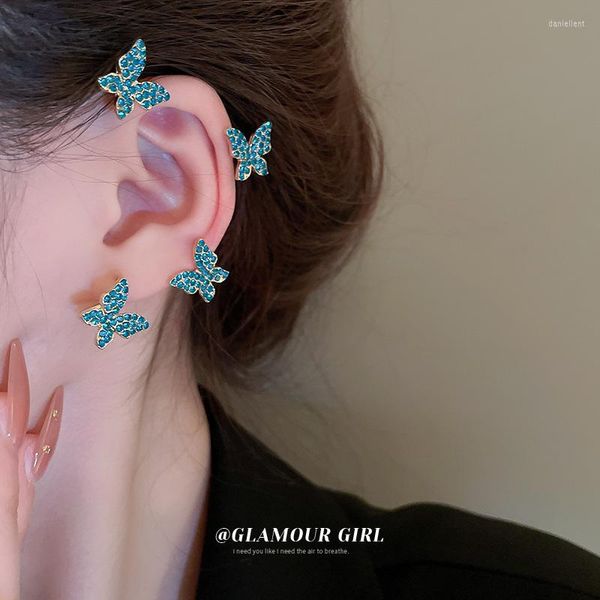 Brincos de costas kaitin coreano zircão pérola borboleta flor flor de orelha cabide leve luxo premium buraco de orifício de ouvido para mulheres