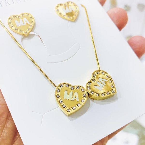 Orecchini di collana set Rinhoo Mother's Day Gioielli regalo in acciaio inossidabile Mama Love Heart Flower Rose Flower Mom Ringraziamento Ringraziamento