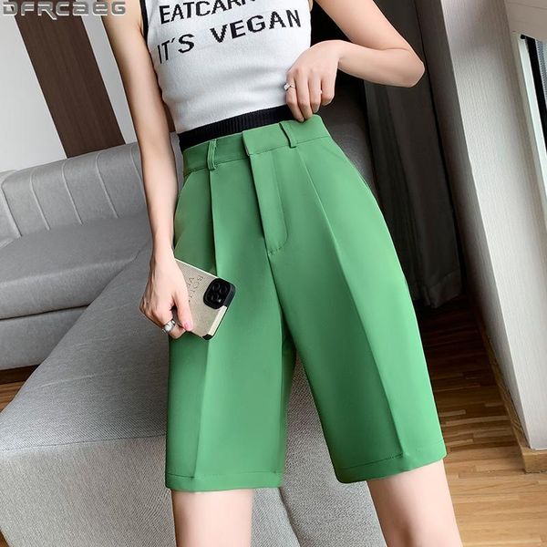 Shorts 2022 Fashion High Waist Shorts Women Women Streetwear Gamba larga Bermuda Short Femme Boyfriel Black Green Shubito Pantaloni corti