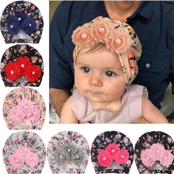 Baby-Indianer-Hüte Sun Floral Pearl Caps Kids Outdoor Slouchy Beanies Kleinkind Printed Skull Caps Infant Soft Hats