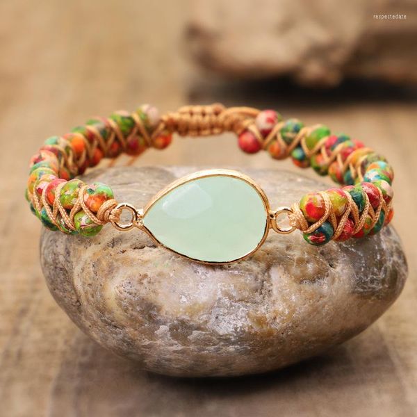 Braccialetti con ciondoli Turchesi naturali Corda di pietra avvolta in diaspro imperiale multicolore Bracciale con cordino in cristallo di amazzonite bohémien