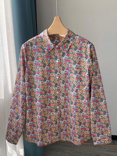 Camicette da donna Camicetta da donna con stampa floreale tigre colorata Colletto rovesciato Camicia monopetto femminile Top manica lunga romantica Primavera 2023