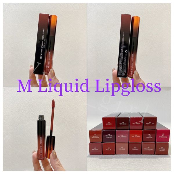 M Brand Lip Gloss for Girl Cosmetics Women Lip Beauty Batom New Style Love Me Liquid Lipcolour Couleur A alavancas 3.1ml com várias cores podem escolher maquiagem de alta qualidade