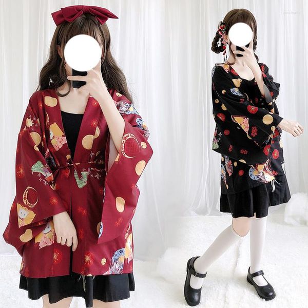 Roupas étnicas estilo japonês moda kimono casual yukata haori cardigan girls meninas doces retrô robôs de casaco de casaco