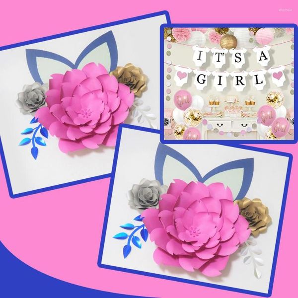 Fiori decorativi fai da te grande carta gigante rosa Fleurs fondali 3 pezzi 2 foglie orecchie per baby shower vivaio video di compleanno per bambini