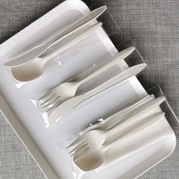 Dinnerware Sets 150pcs Disposable Utensils 100% Compostable Forks Spoons Knives Cutlery Combo Set Durable and Heat Resistant Plastic with Tray 230503