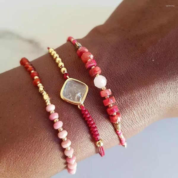 Strand Vlen Red Bracelete de pedra natural plana Miyuki Bracelets de cordas de cordas para mulheres Girl Dainty Pulseas Jewelry Birthday Gift