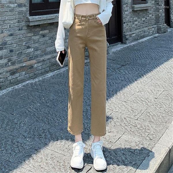 Damen Jeans Herbst Khaki Slim Straight für Damen All-Match Office Lady Vintage Casual Pencil Denim Pants