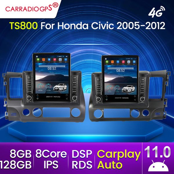 128G 4G Wi-Fi DSP 2DIN Android 11 CAR DVD Радио Мультимедийный видеоплеер навигация GPS для Honda Civic 8 2005-2012 Head Bite