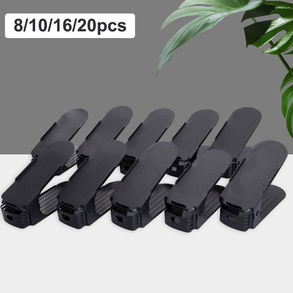 Armazenamento 8/10/16/20pcs Rack de sapato para sapatos de organizador calçados duplos de suporte duplo ajustável suporte para armário de armário de caça -níqueis rack de armário