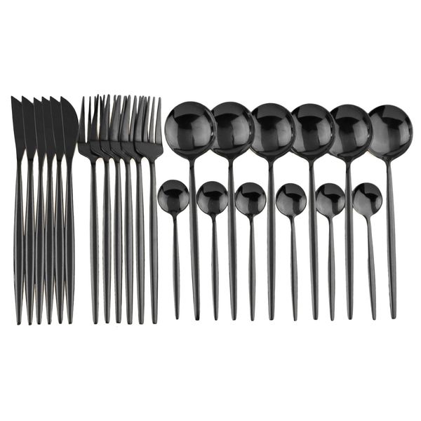 Conjuntos de utensílios de jantar 24pcs Pure Gold Black Dinnerware Conjunto de talheres de casamento 18/10 Aço inoxidável Dinner Fork Forks Salhas de talheres 230503