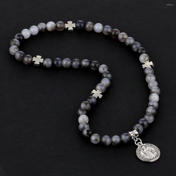 Strand Cottvocatolic Exorcism St. Benedict Cross Pinglelet Bracelet Black Grey Greys Elastic String Chain Bracelets