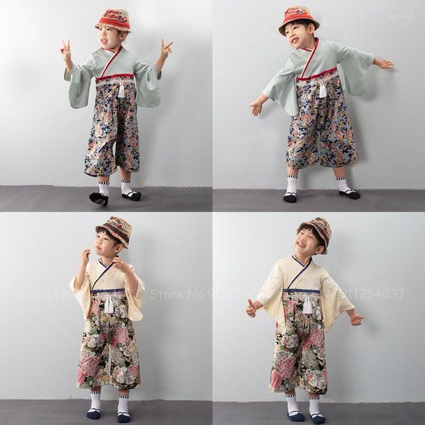 Etnik Giyim Çocukları Japon tarzı baskılı kimono erkek bebek retro yukata tulum çocukları moda Hanfu romper asya oryantal