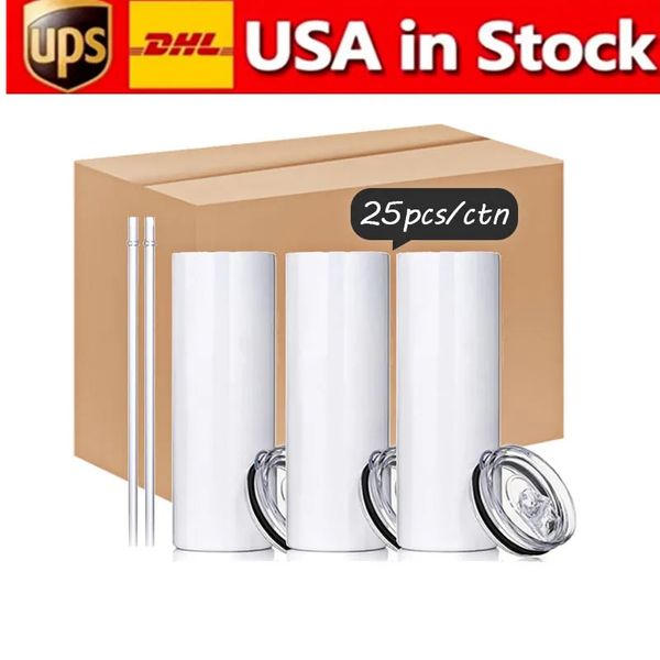 USA CA Stock 20oz Becher Blanks Edelstahlwasserflaschen Sublimation Straight Bech mit Stroh 50pcs/Box 4.23