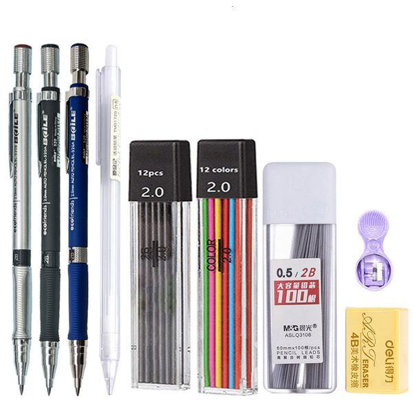 Marcadores Conjunto de lápis mecânicos 20 mm com 2B BlackColors Churge Recil para escrever esboço de desenho de arte Pintura automática 230503