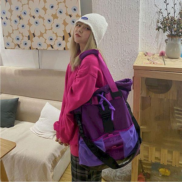 Marsupi Versione coreana di Retro Vintage Style Boyfriend Wind Loose Borsa a tracolla grande a tracolla in nylon da donna per il tempo libero da uomo