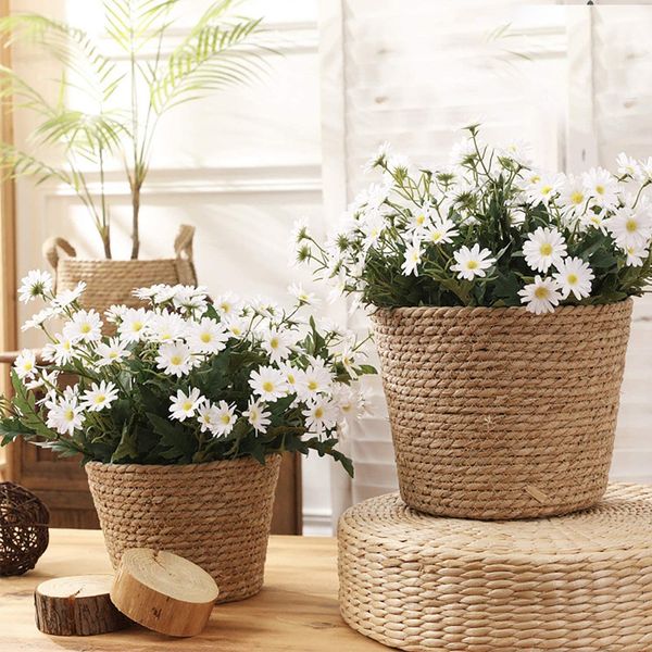 Pflanztöpfe Strohflechten Blumen Pflanzenkorb Gras Pflanzkorb Indoor Outdoor Blumentöpfe Abdeckung Pflanzenbehälter für pflanzbare Pflanzen FU 230503