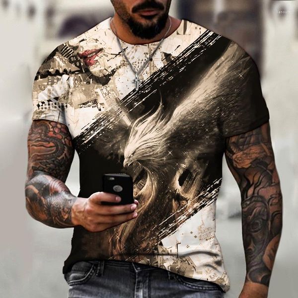 Camisetas masculinas 2023 Verão Vintage Camisa de animal masculino Fire Phoenix 3D Impressão solteira casual de manga curta