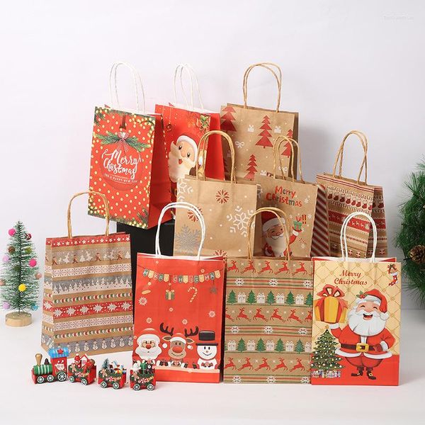 Geschenkpapier, 5 Stück, Weihnachts-Kraftpapiertüten, Weihnachtsmann, Schneemann, Schneeflocke, Plätzchen, Süßigkeitenbeutel für Noel-Party, Merry Xmas, Navidad-Dekoration