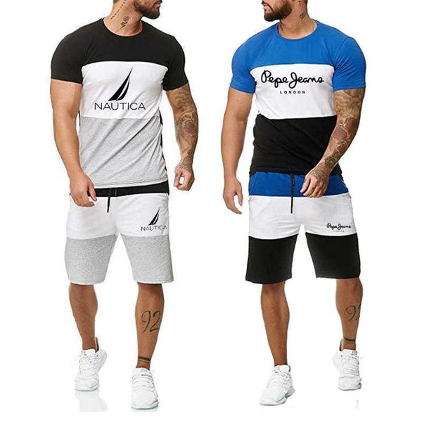 Camicie casual da uomo Moda uomo Tute a righe Estate Casual Cool Bodybuilding Manica corta Marca Streetwear 2 pezzi Maglietta grafica Set da jogging J230503